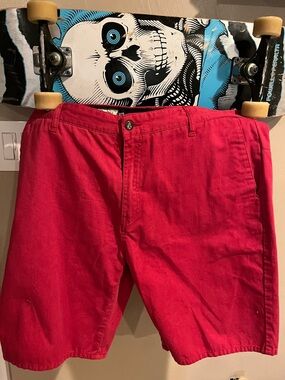 Volcom Red Men's Casual Shorts with Branded Button